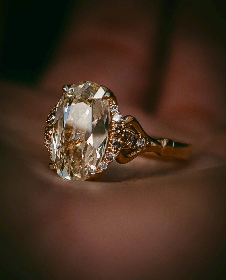 3ct Vintage oval Lab-Grown Diamond Engagement ring - Solid Real Gold Ring - Halo Ring For Women image 1