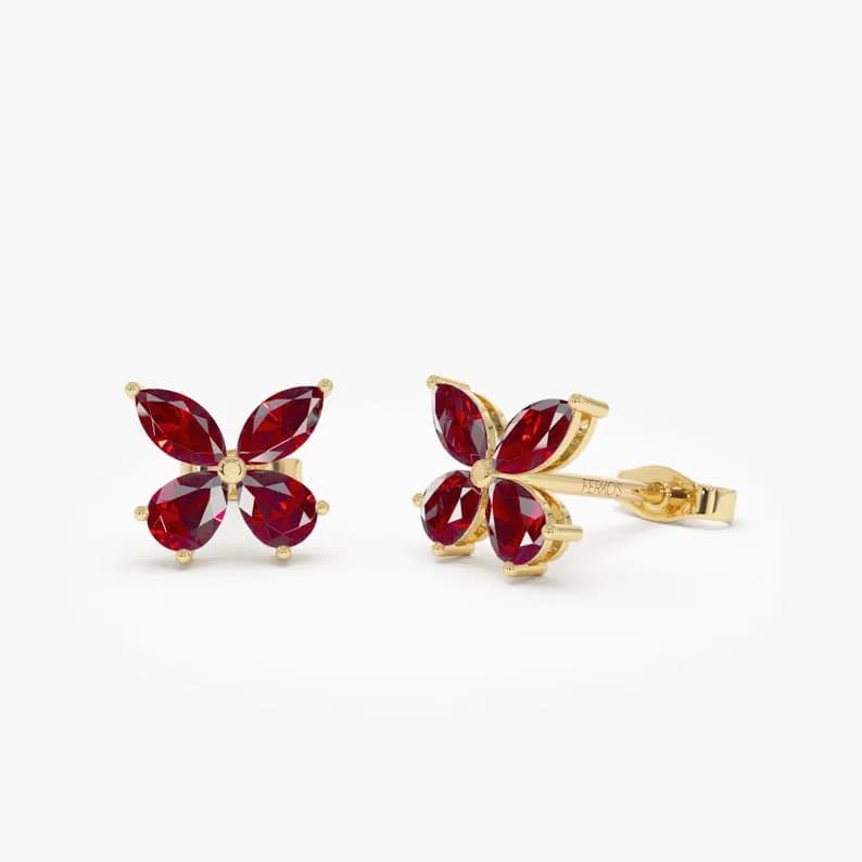 14K Solid Gold 1.75 ctw Marquise & Pear Shape Garnet Birthstone Earrings